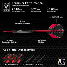 Load image into Gallery viewer, Viper Black Flux 90% Tungsten Steel or Soft Tip Conversion Darts Red 20 Grams
