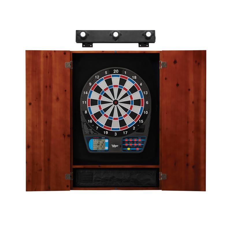 Viper 787 Electronic Dartboard, Metropolitan Cinnamon Cabinet & Shadow  Buster Dartboard Light Bundle