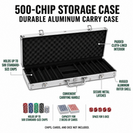 Fat Cat Replacement Aluminum 500Ct Poker Chip Case with features highlighted