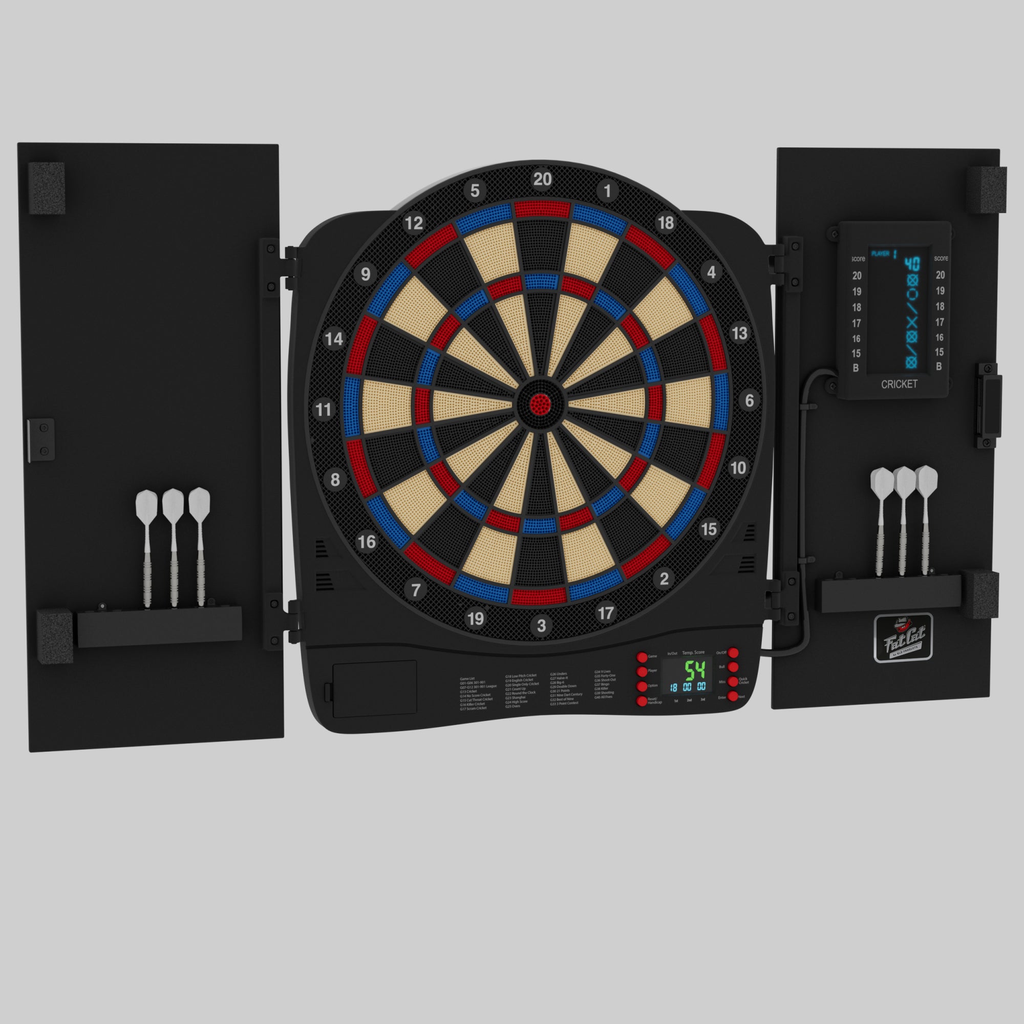 Fat Cat Cam Electronic Dartboard, 13.5" Compact Target Dartboard Cabinet