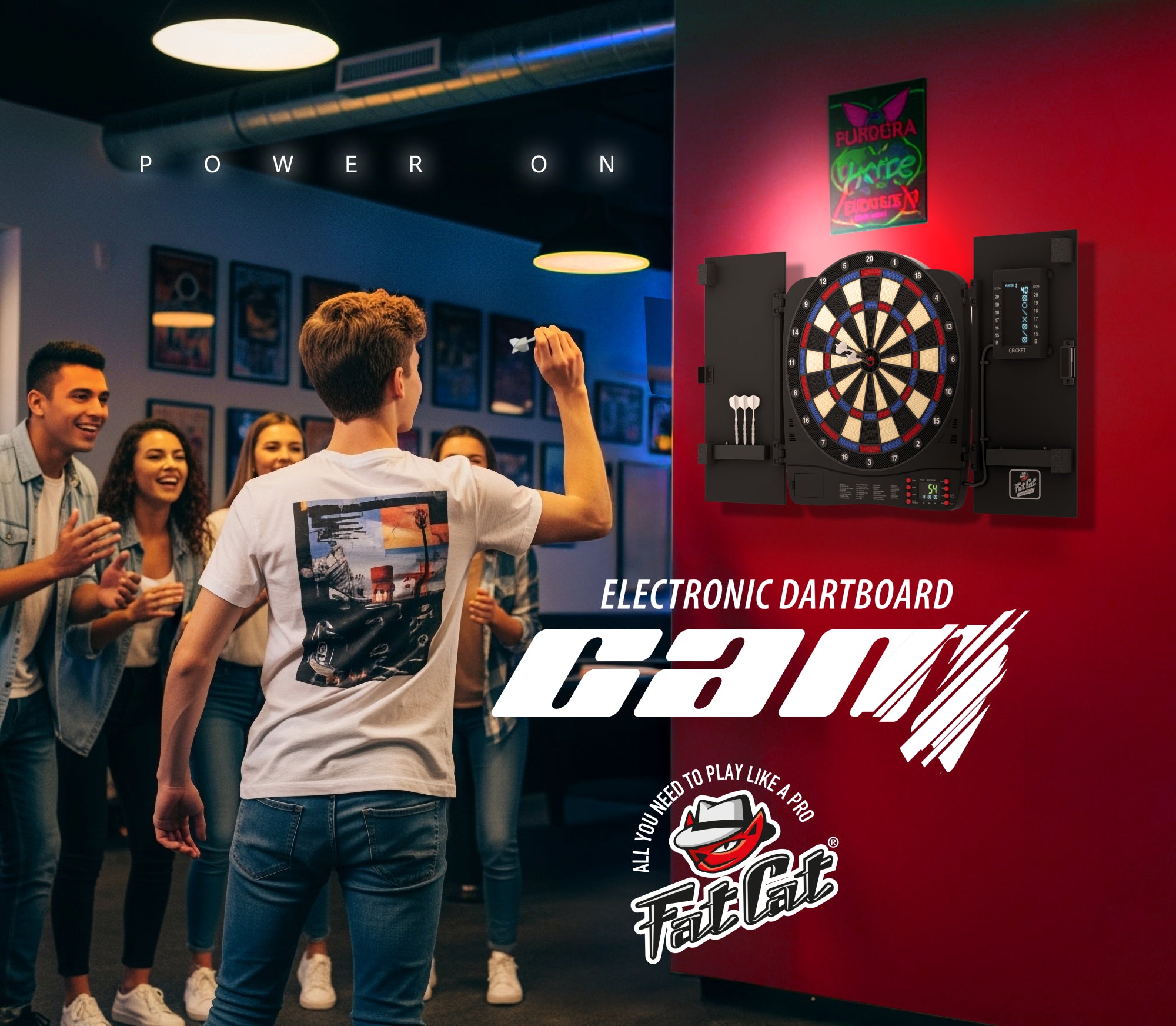 Fat Cat Cam Electronic Dartboard, 13.5" Compact Target Dartboard Cabinet
