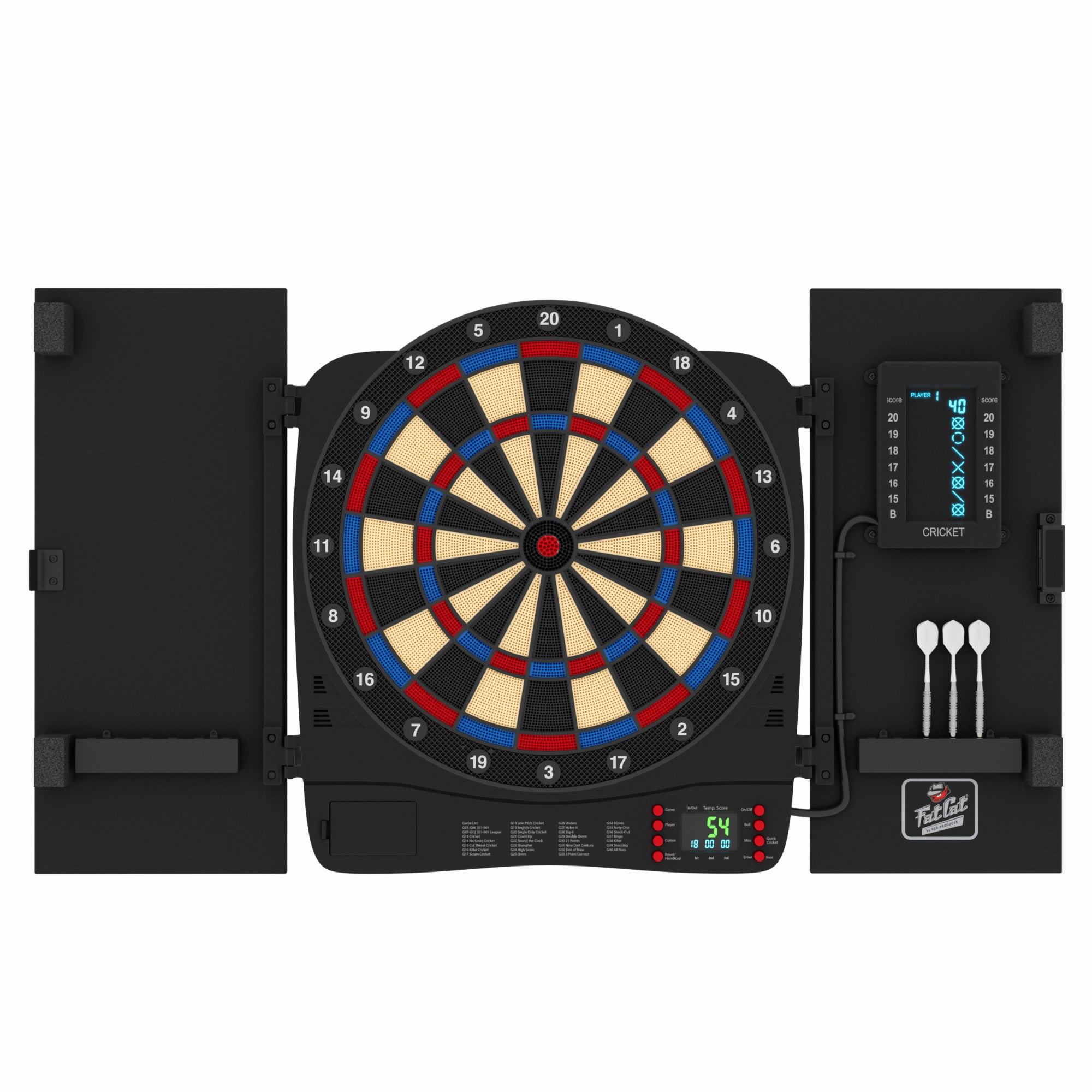 Fat Cat Cam Electronic Dartboard, 13.5" Compact Target Dartboard Cabinet