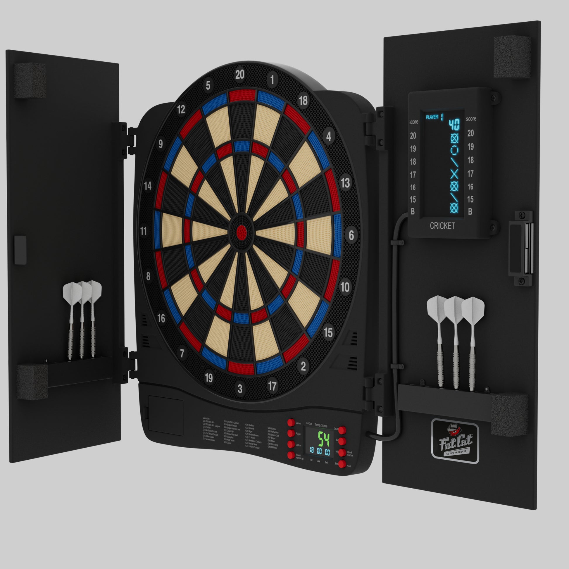 Fat Cat Cam Electronic Dartboard, 13.5" Compact Target Dartboard Cabinet