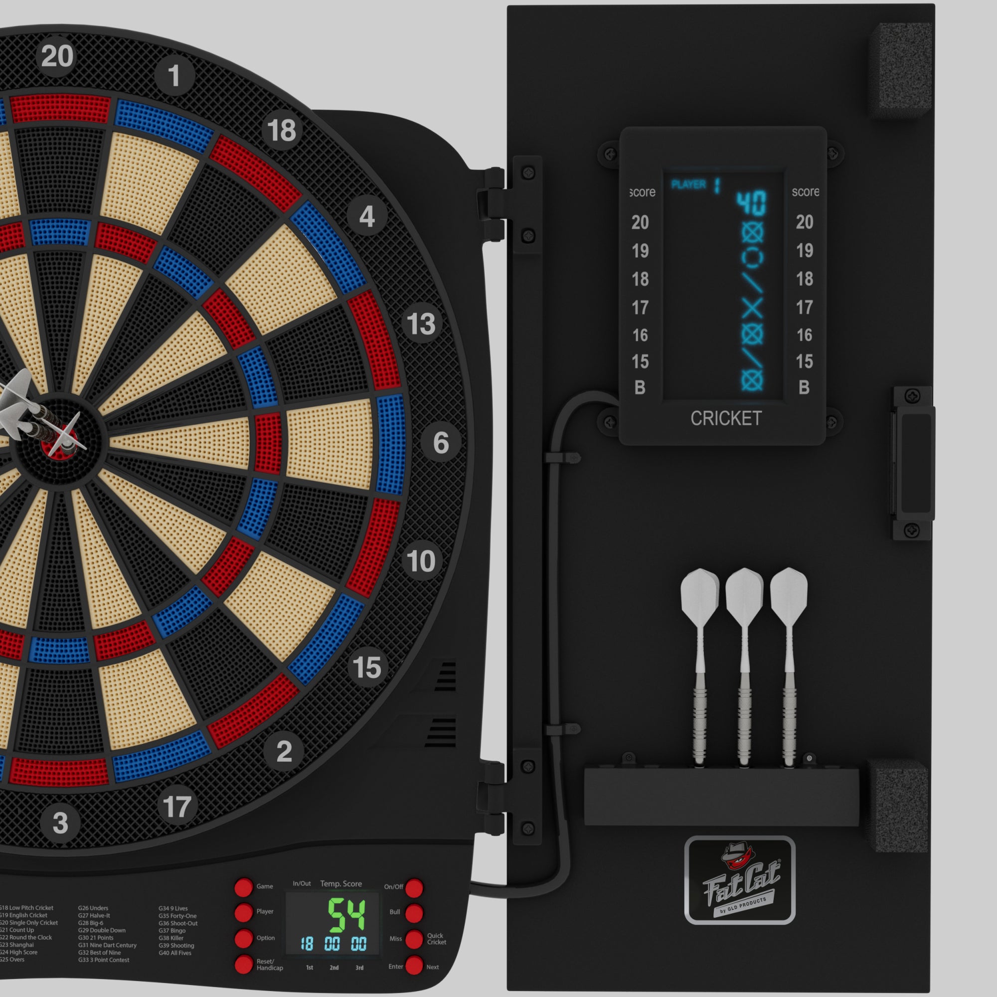 Fat Cat Cam Electronic Dartboard, 13.5" Compact Target Dartboard Cabinet