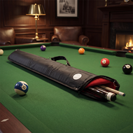 Casemaster Cono Billiard Cue Case on a pool table with pool balls in a cozy room.