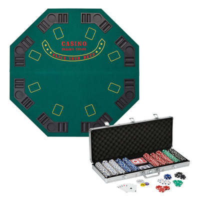 Fat Cat Poker-Blackjack Table Top & Fat Cat 500Ct Texas Hold'Em Dice Poker Chip Set