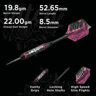 Spec infographic: Dart Bitch dart, 19.8gm barrel, 52.65mm barrel, 22.00gm total, 8.5mm diameter