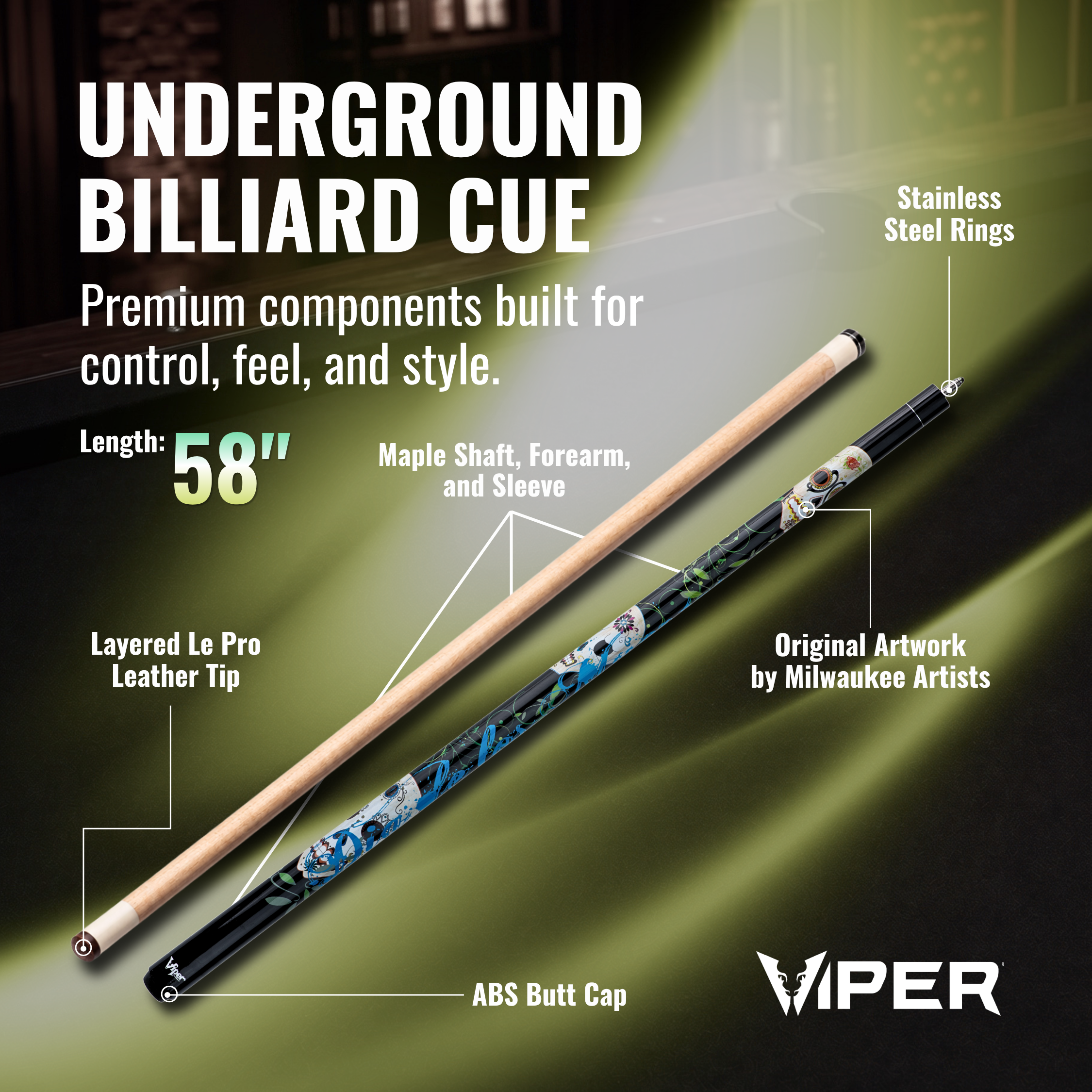 Viper Underground Dia de los Muertos Billiard/Pool Cue Stick