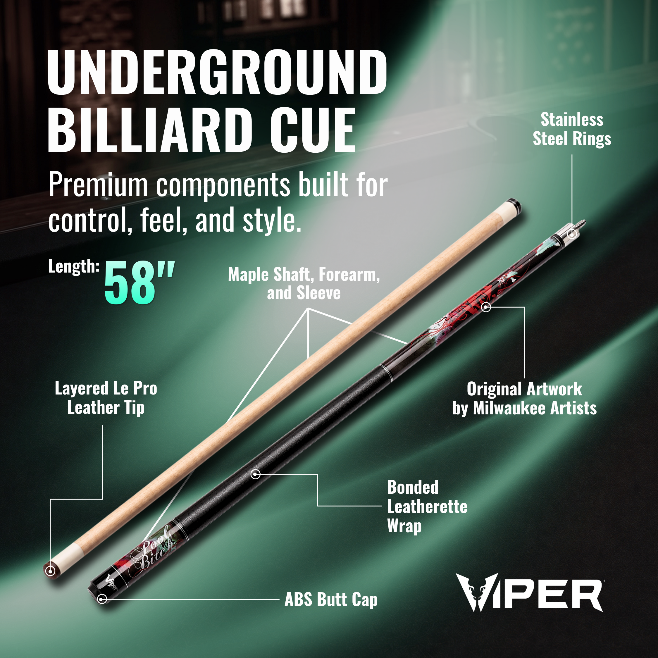 Viper Underground Pool Bitch Billiard/Pool Cue Stick