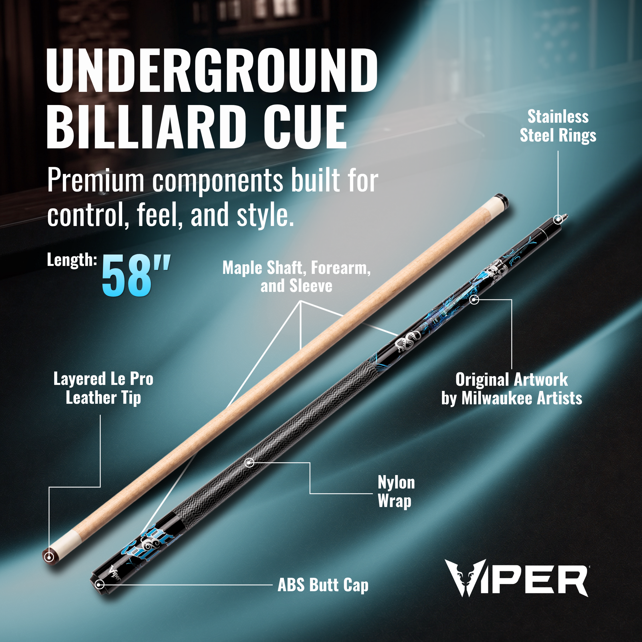Viper Underground Rock & Roll Billiard/Pool Cue Stick