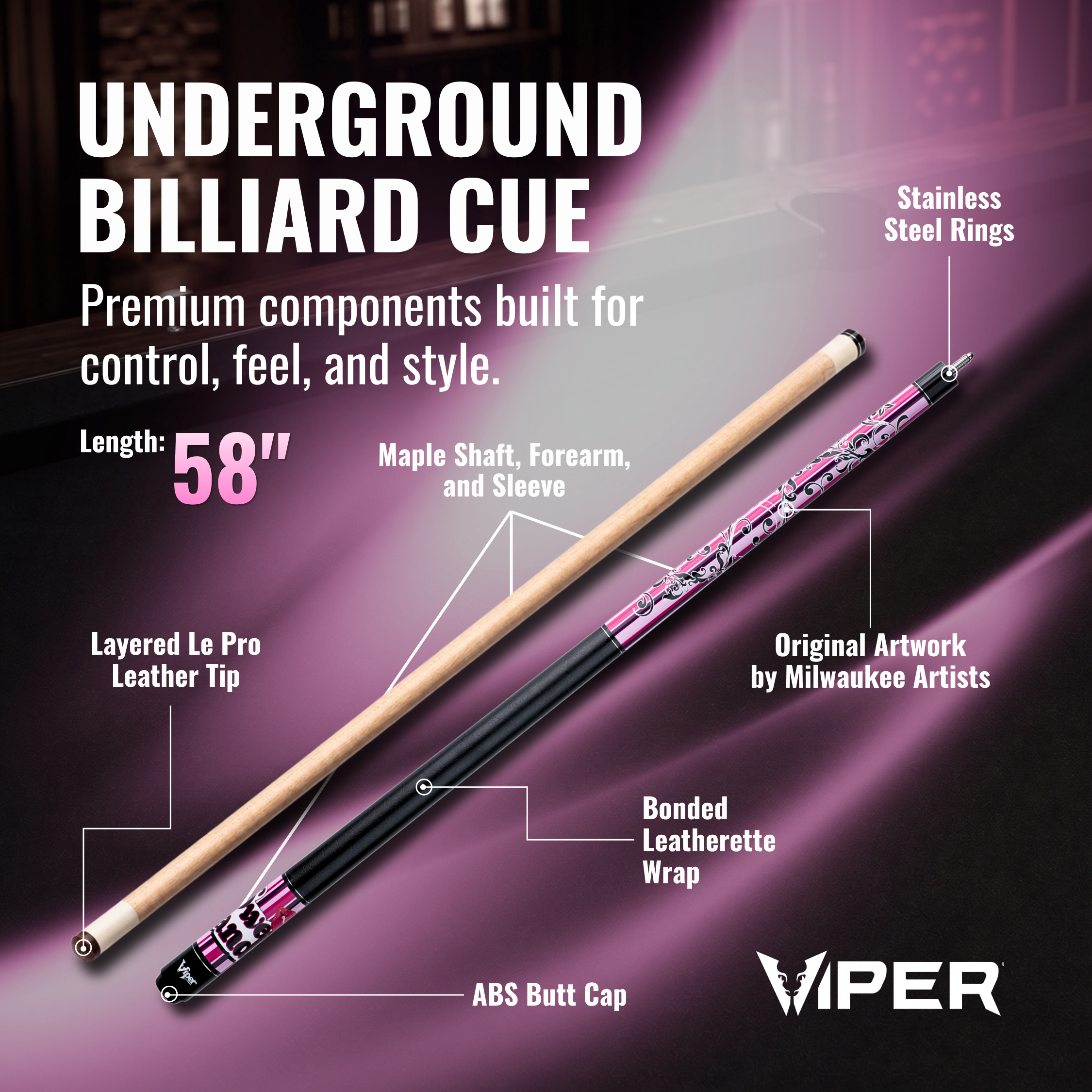 Viper Underground Sweet Candy Billiard/Pool Cue Stick