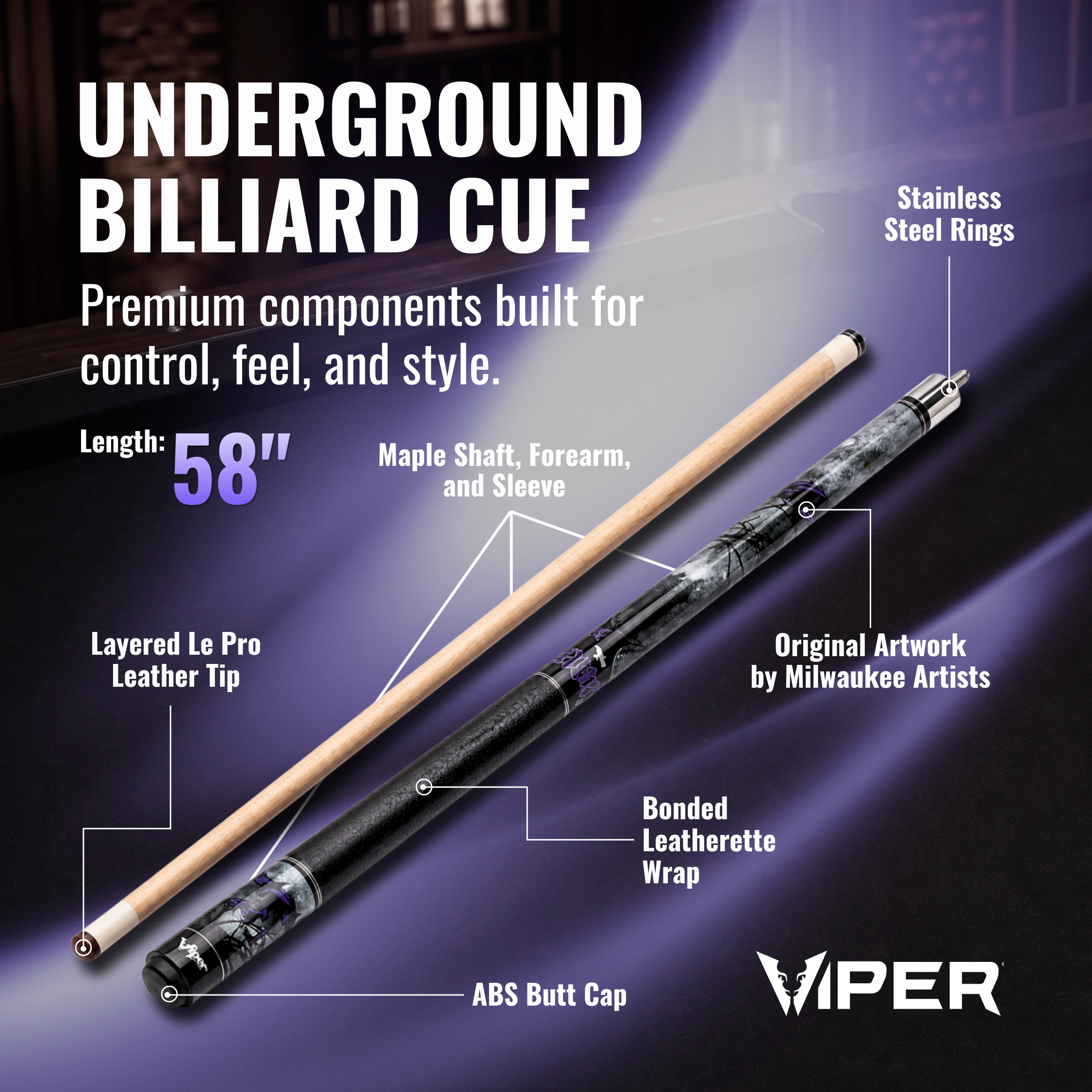 Viper Underground Raven Billiard/Pool Cue Stick