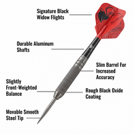 Laserdarts Black Widows Movable Point Smooth Steel Tip with labeled features