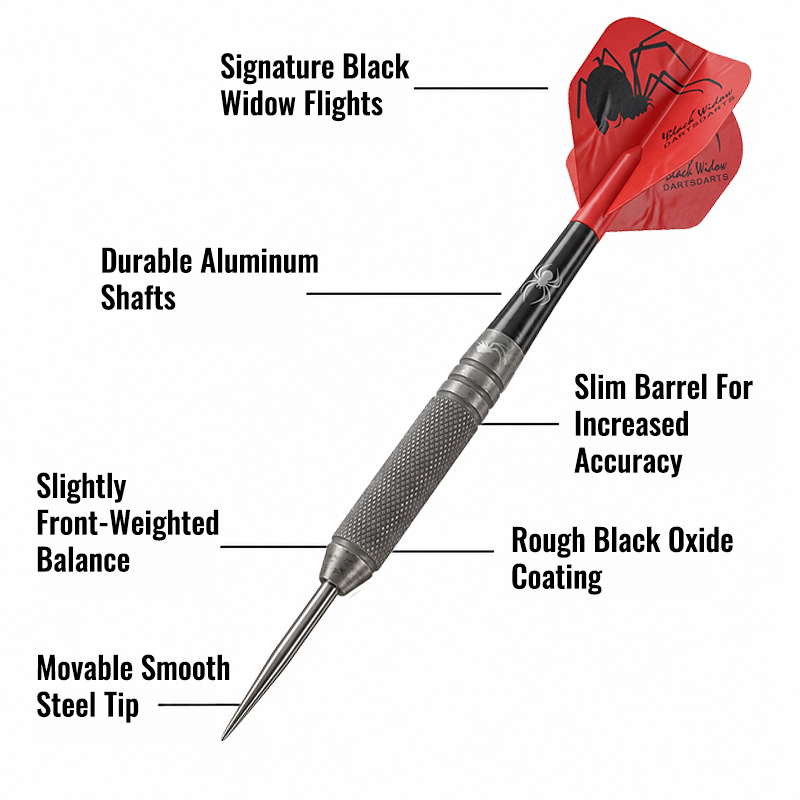 Laserdarts Black Widows Movable Point Smooth Steel Tip with labeled features