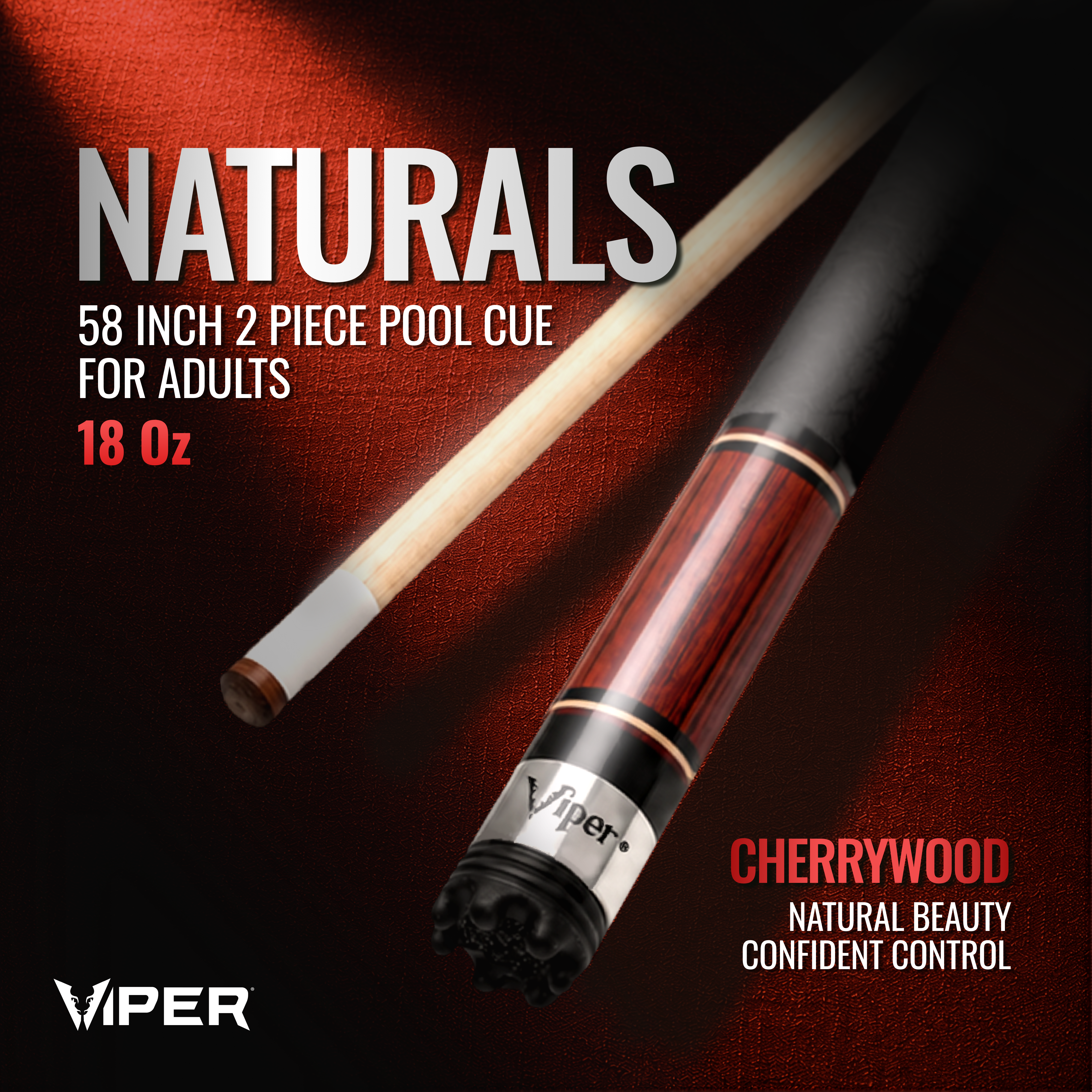 Viper Naturals Cherrywood Billiard/Pool Cue Stick