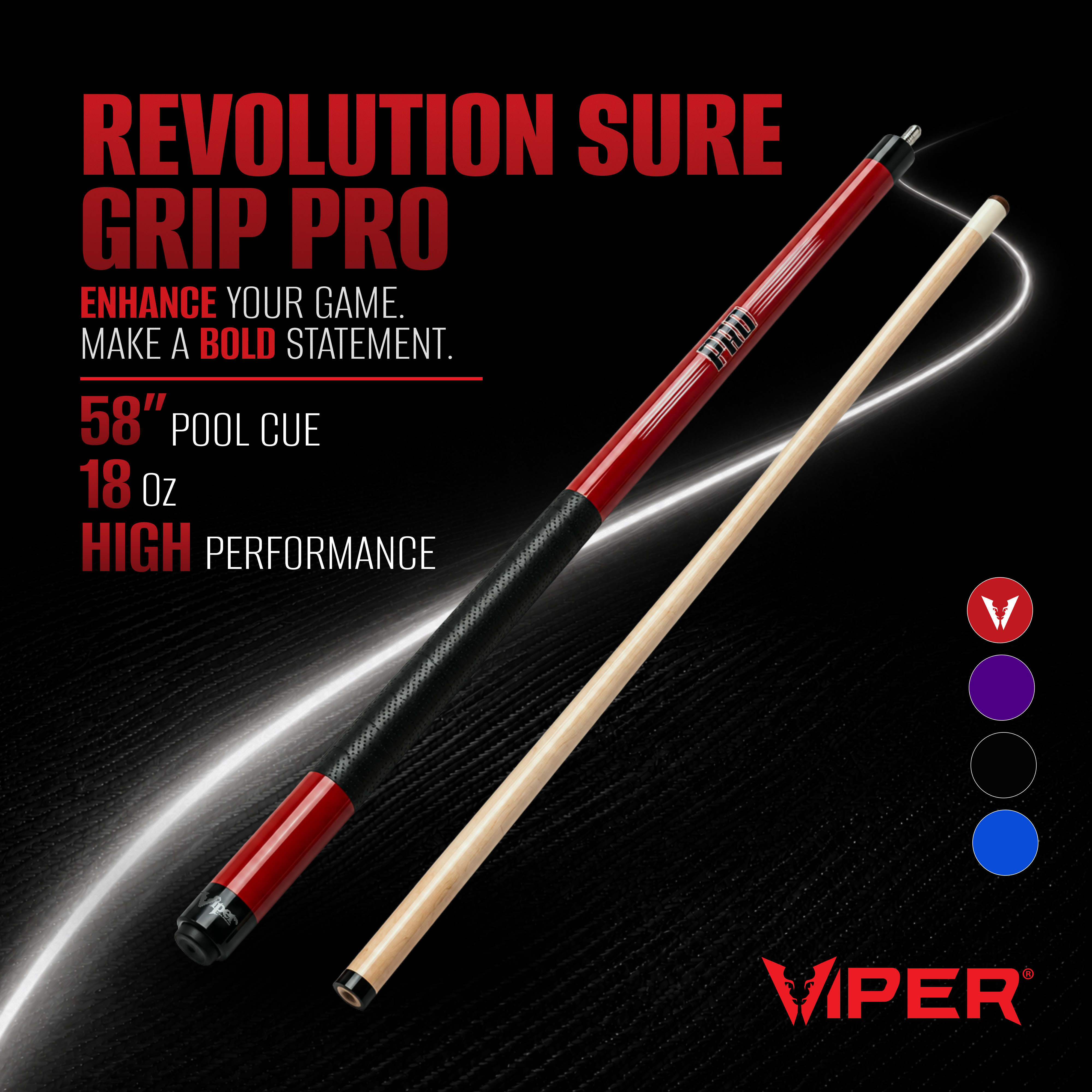 Viper Revolution Sure Grip Pro Red Billiard/Pool Cue Stick