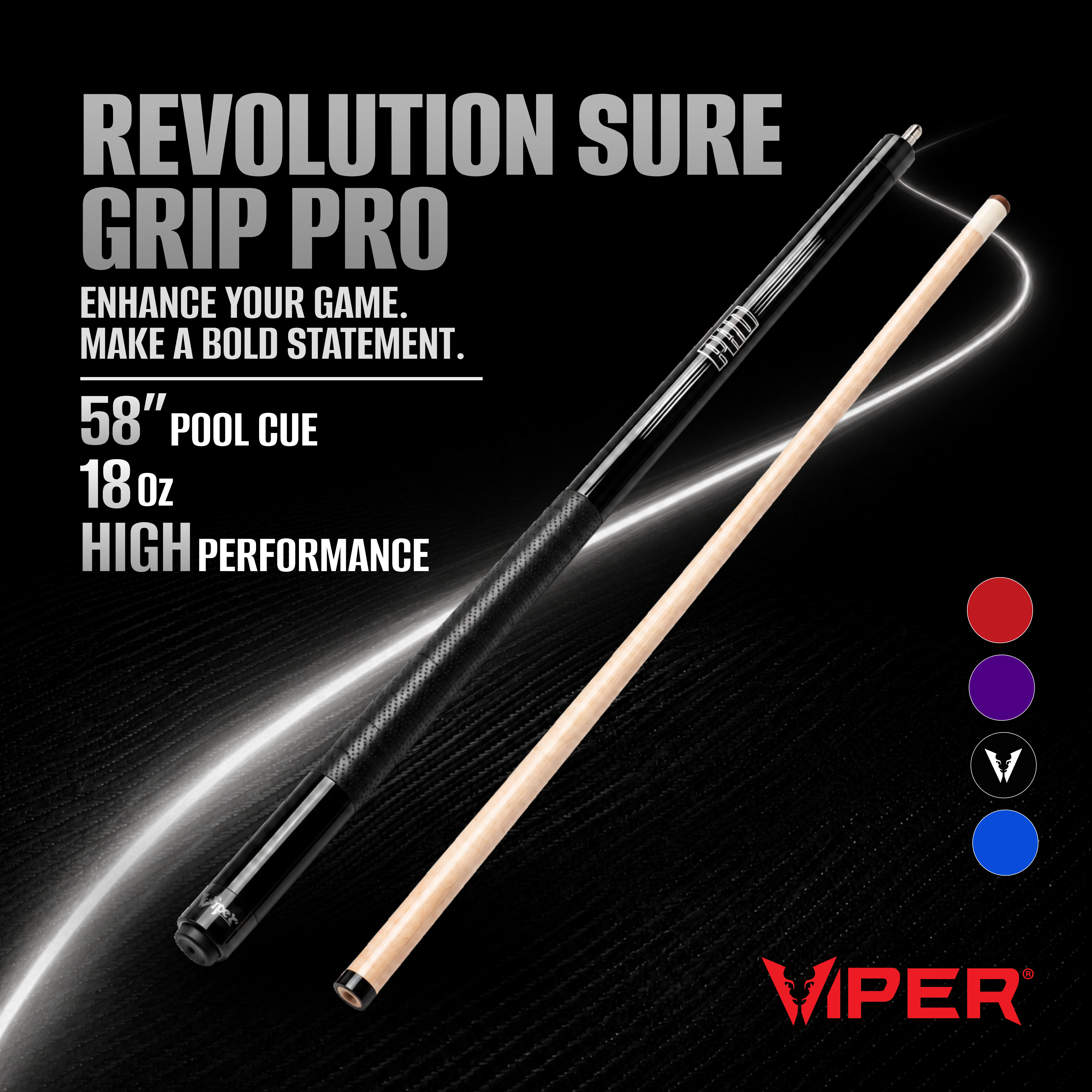 Viper Revolution Sure Grip Pro Black Billiard/Pool Cue Stick