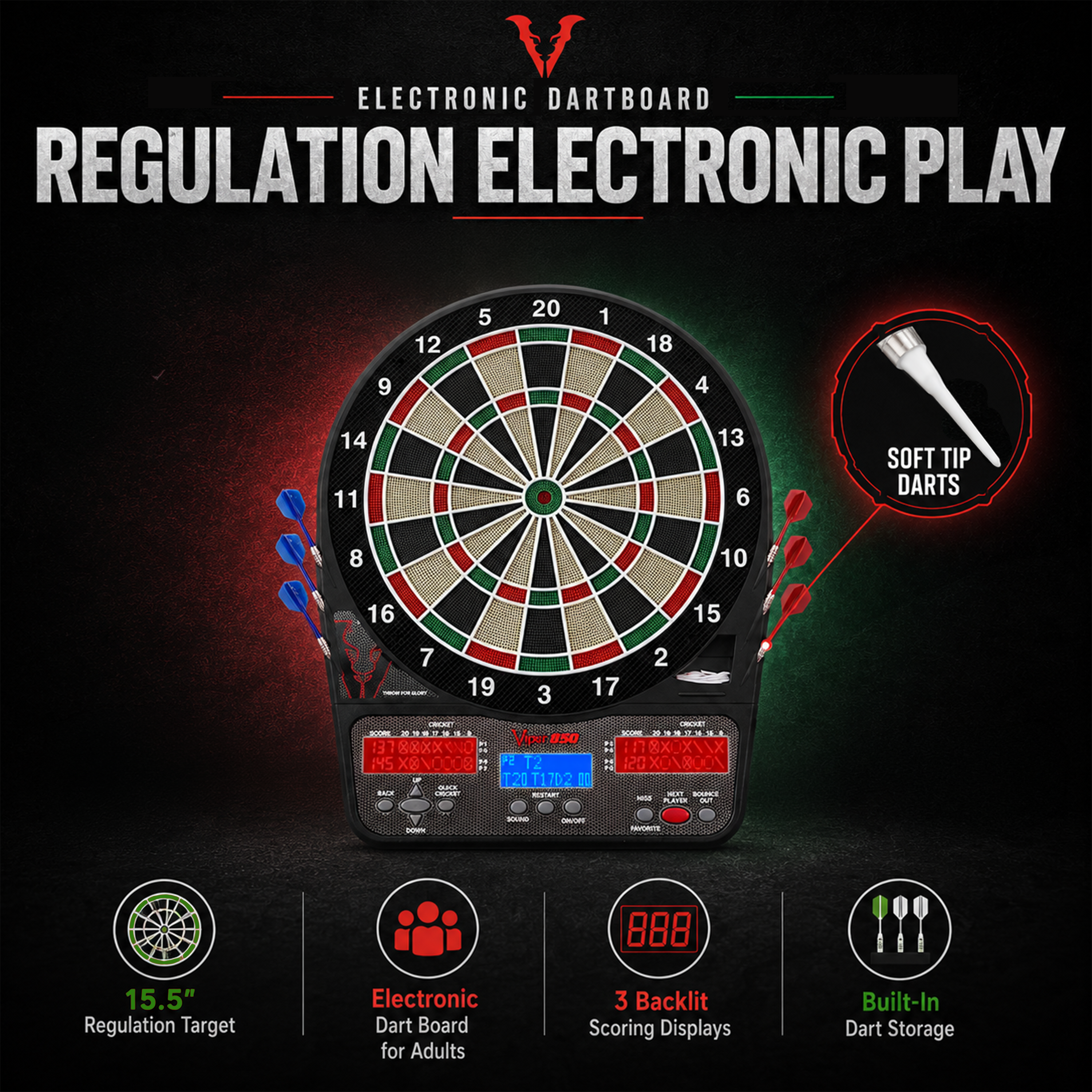 Viper 850 Electronic Dartboard, 15.5" Regulation Target
