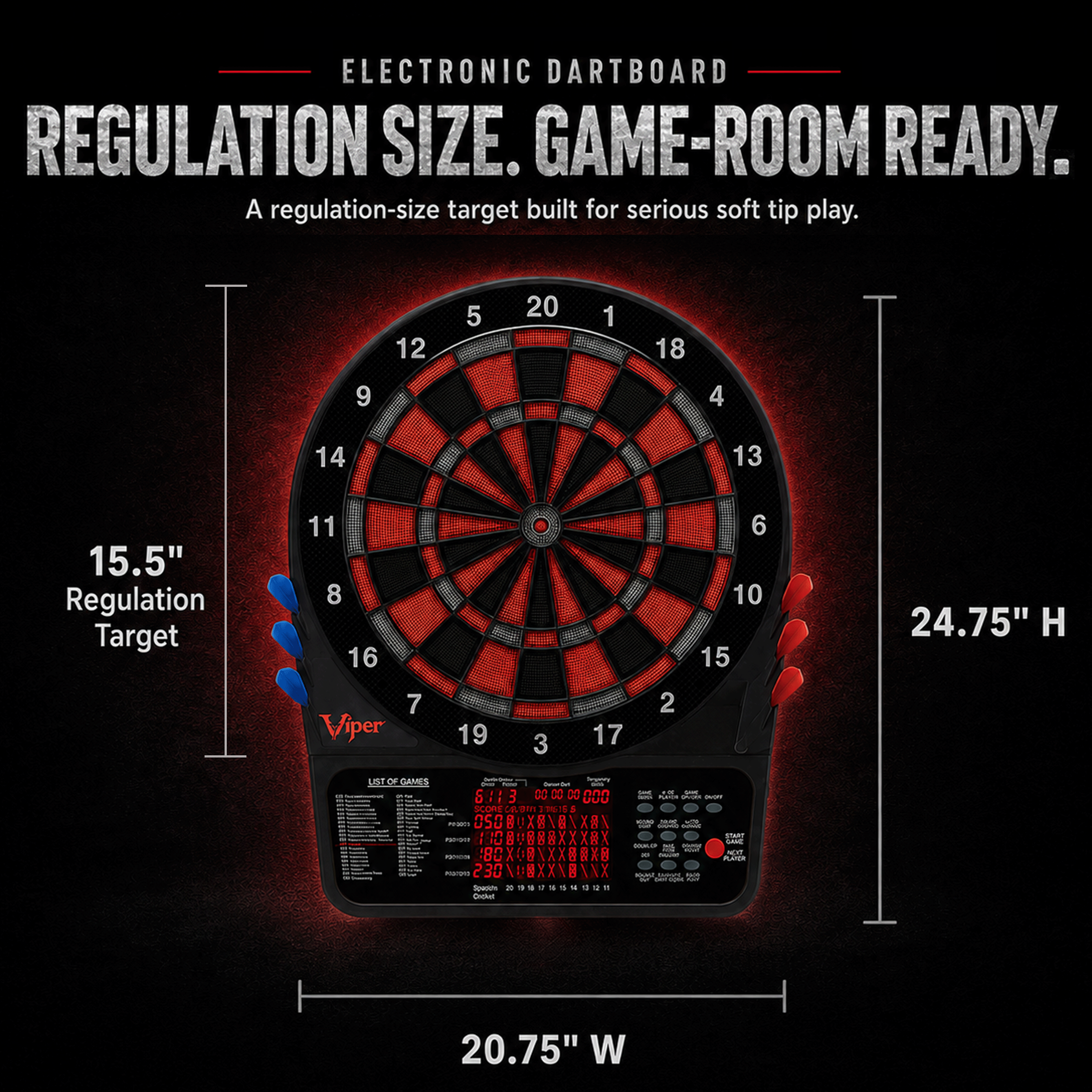 Viper 800 Electronic Dartboard, 15.5" Regulation Target