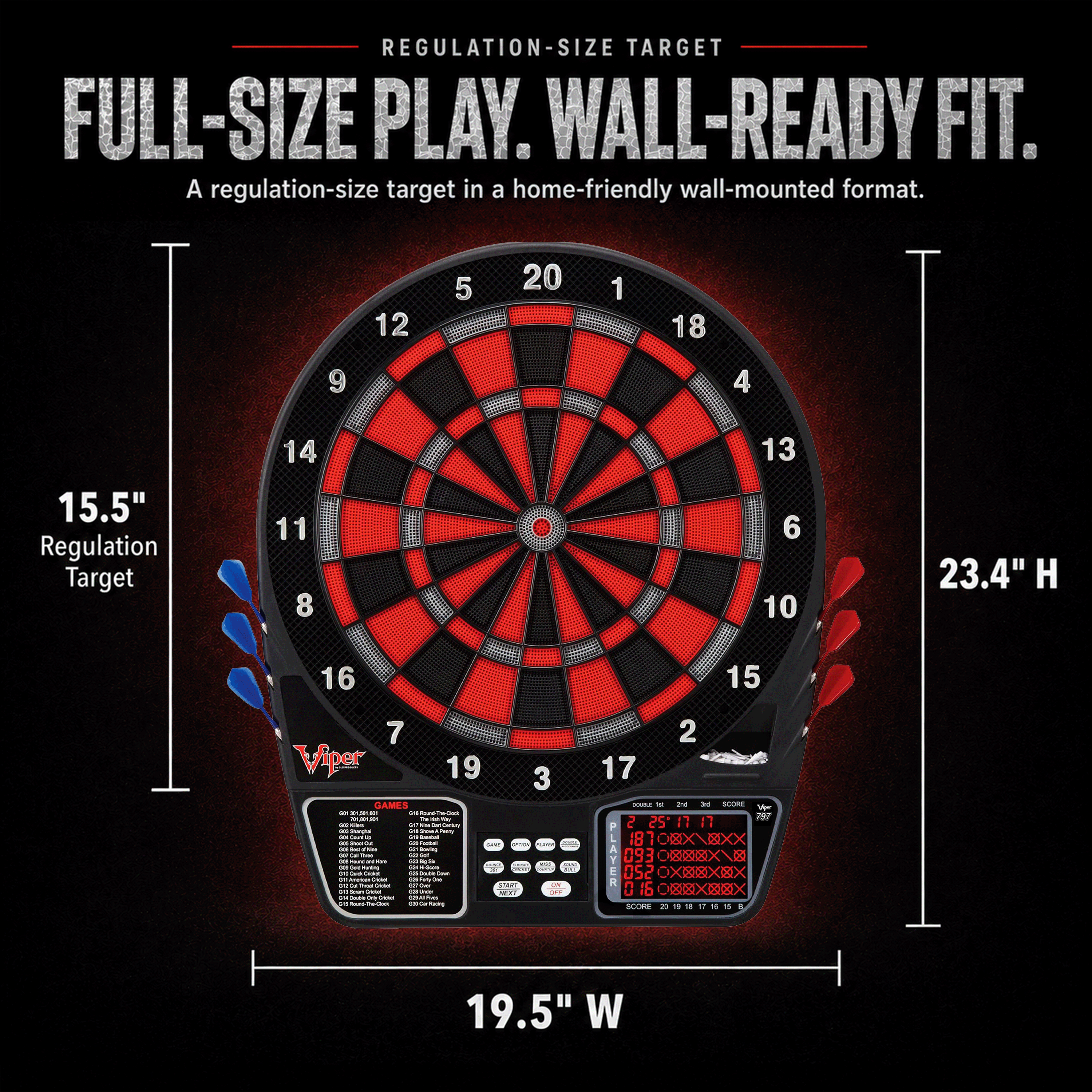 Viper 797 Electronic Dartboard, 15.5" Regulation Target