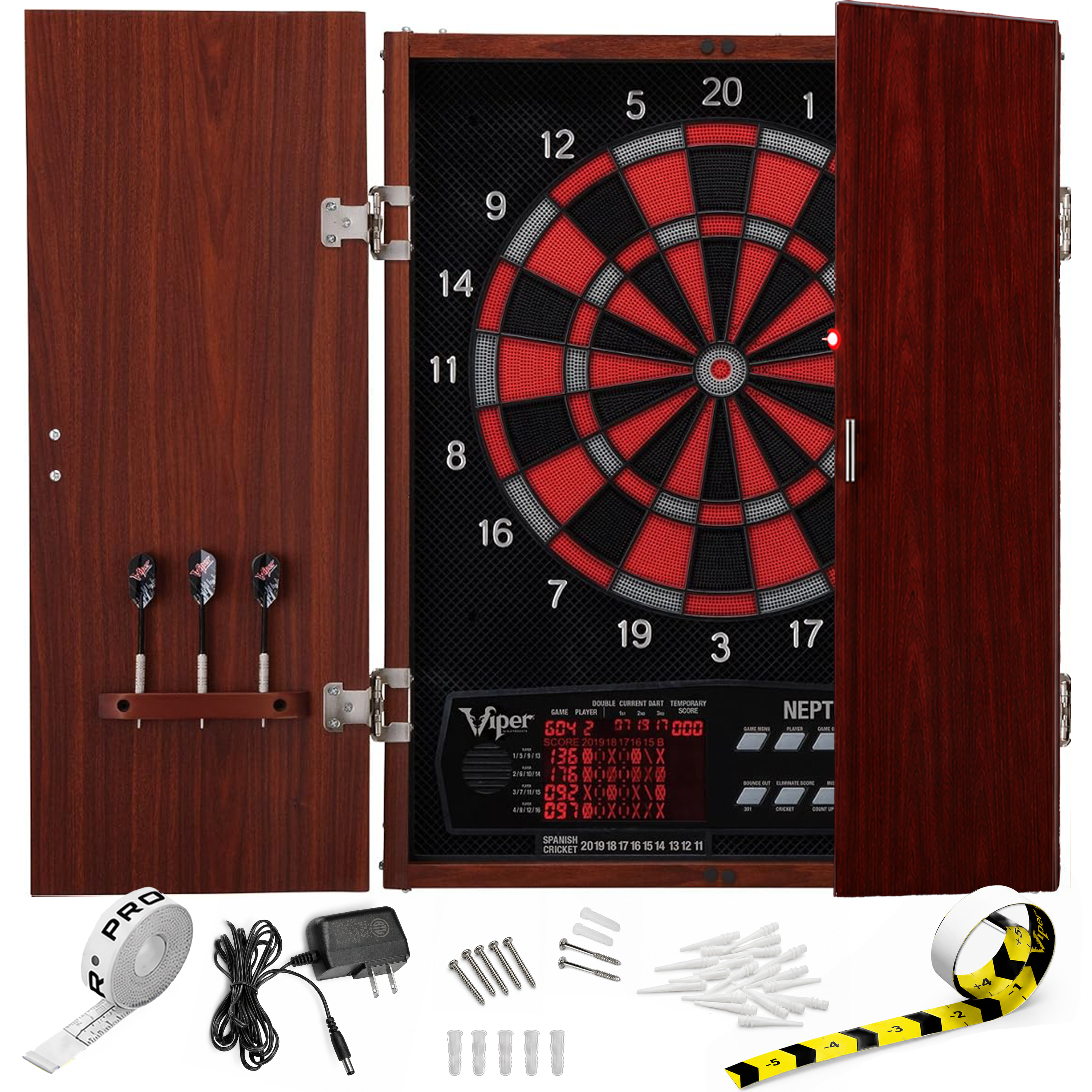Tablero de dardos electrónico híbrido y gabinete Viper Neptune, objetivo reglamentario de 15,5"