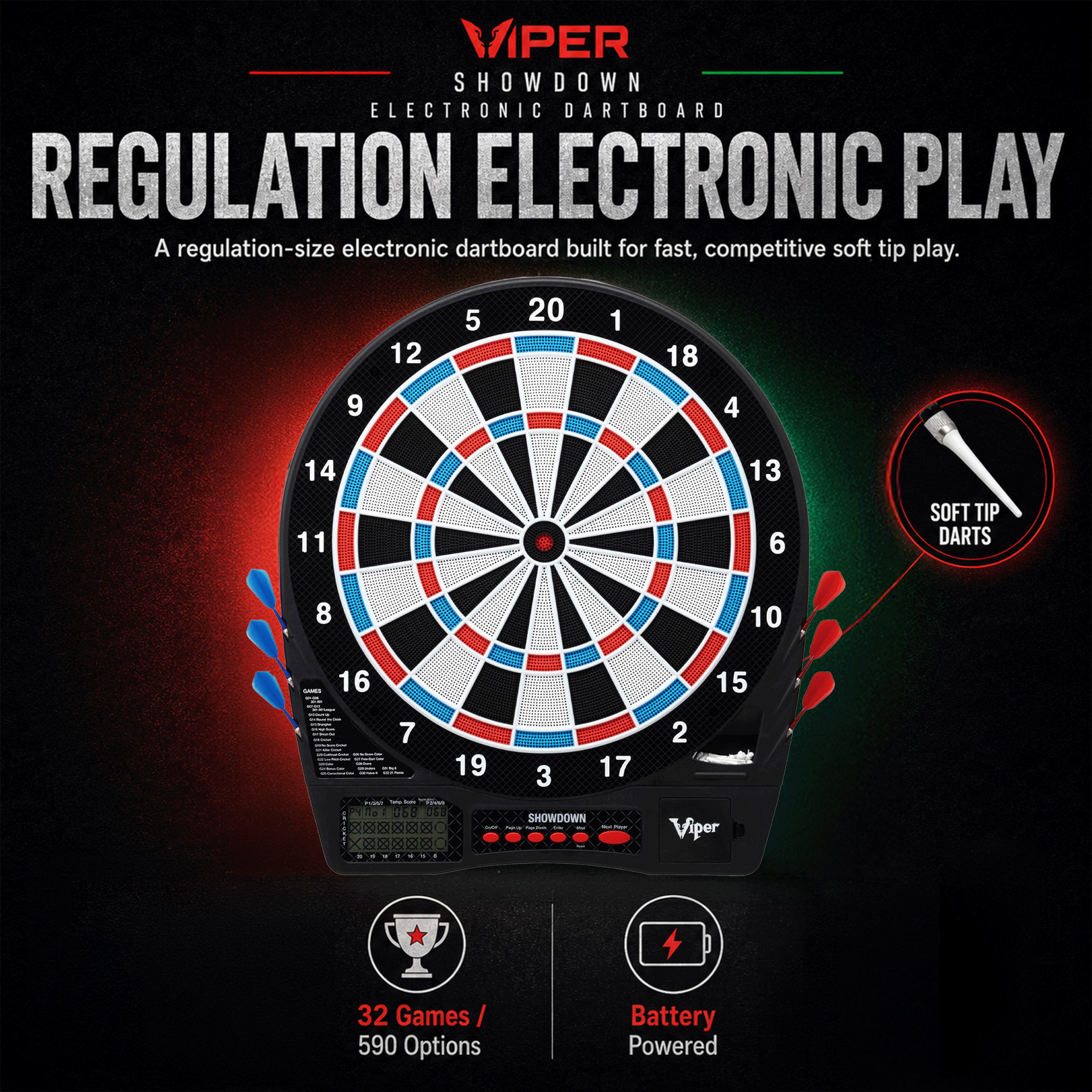 Viper Showdown Electronic Dartboard, 15.5" Regulation Target