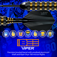 Viper Atomic Bee steel tip dart with black Viper Oryx 100 micron flight and anodized aluminum shaft