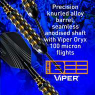 Viper Atomic Bee 20g darts showing knurled alloy barrel, seamless anodized shaft and Viper Oryx flights