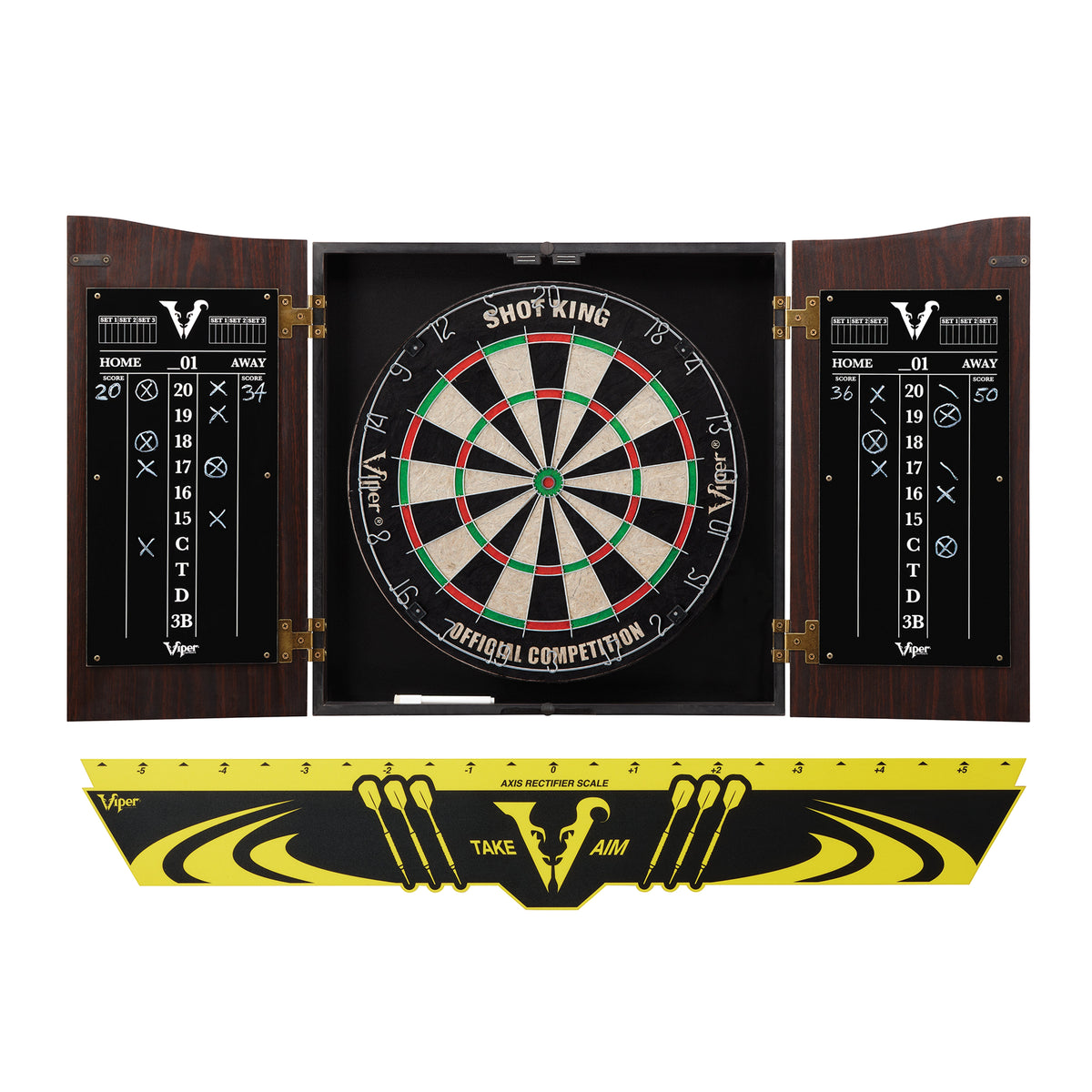 Viper Vault Sisal/Bristle Steel Tip Dartboard & Cabinet Bundle: Standard Set (Shot King Dartboard, Darts and Throw Line)