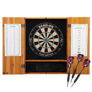 Viper Metropolitan Sisal Fiber Bristle Dartboard and Cabinet Bundle: Deluxe Set (Dead On Dartboard and Darts), Oak Finish