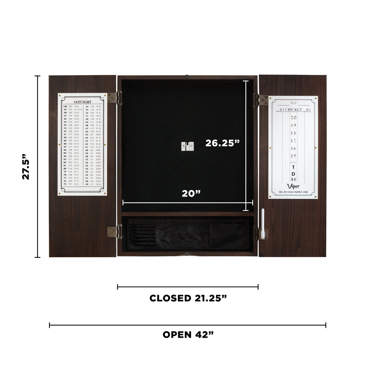 Viper Metropolitan Sisal Fiber Bristle Dartboard and Cabinet Bundle: Elite Set (Razorback Dartboard, Darts and Throw Line Light), Espresso Finish