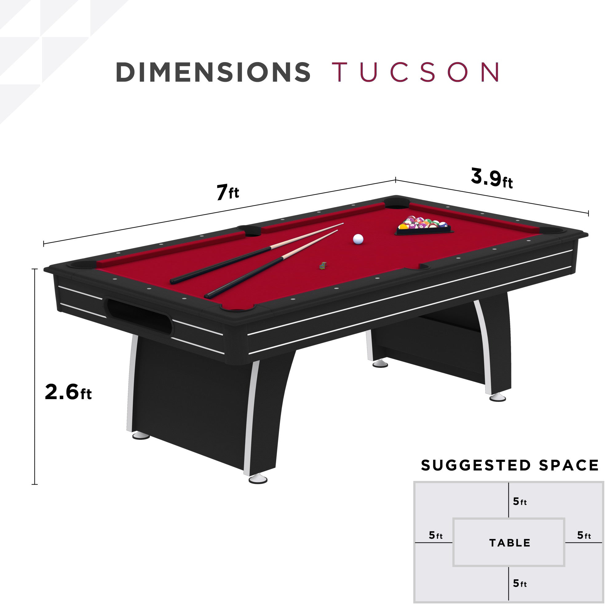 Fat Cat Tucson 7' Pool Table with Ball Return Red Playing Surface