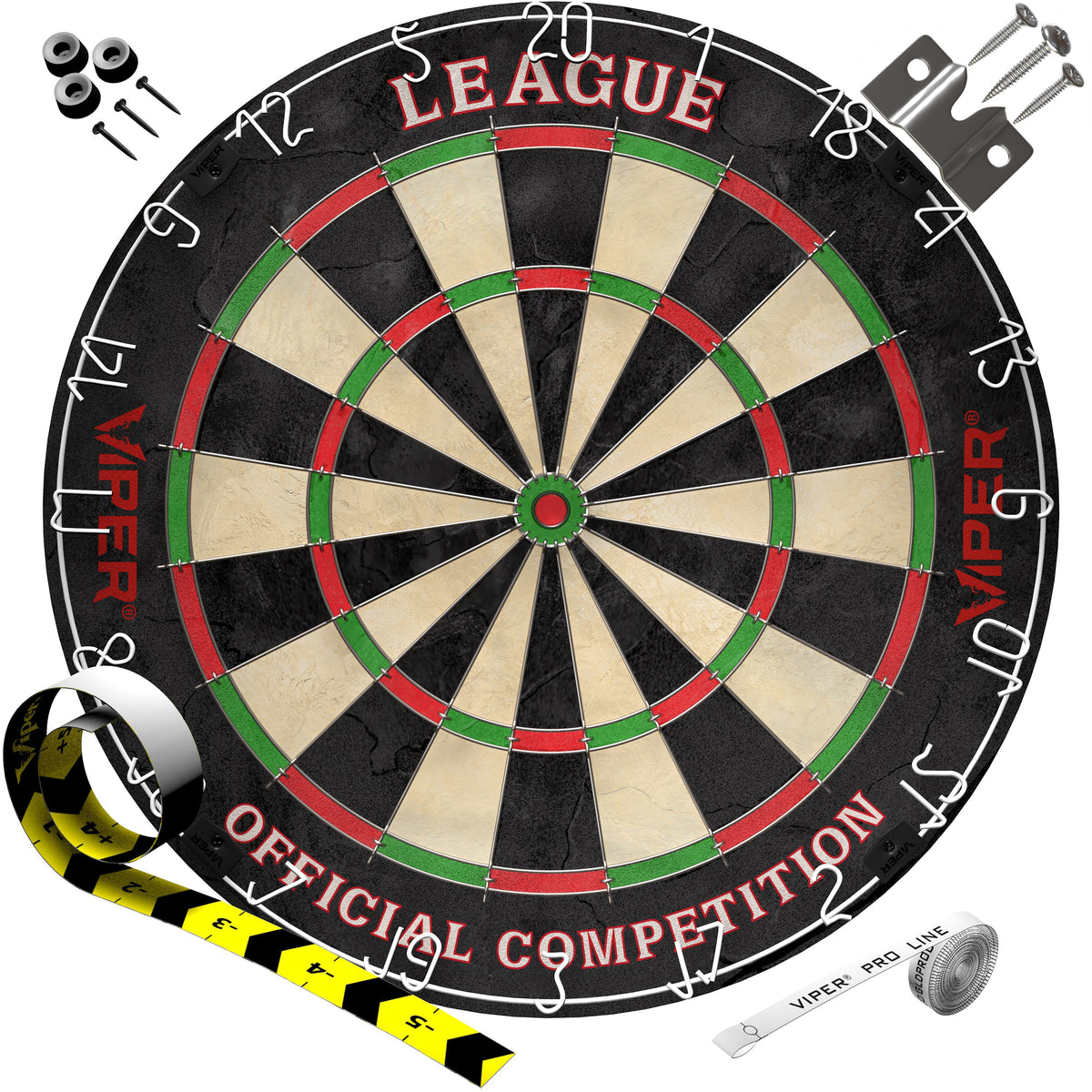 Viper League Sisal Dartboard, Defender III Dart Surround, Jar of 20 Darts and Viper Edge Throwline