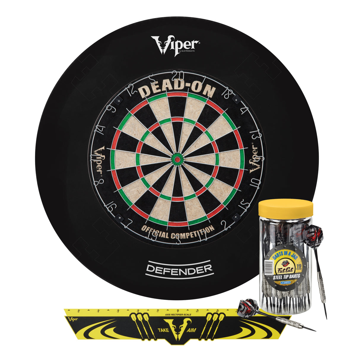 Viper Dead-On Sisal Dartboard, Defender Dart Surround, Jar of 20 Darts and Viper Edge Throwline