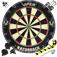 Viper Metropolitan Sisal Fiber Bristle Dartboard and Cabinet Bundle: Premium Set (Razorback Dartboard and Darts), Oak Finish