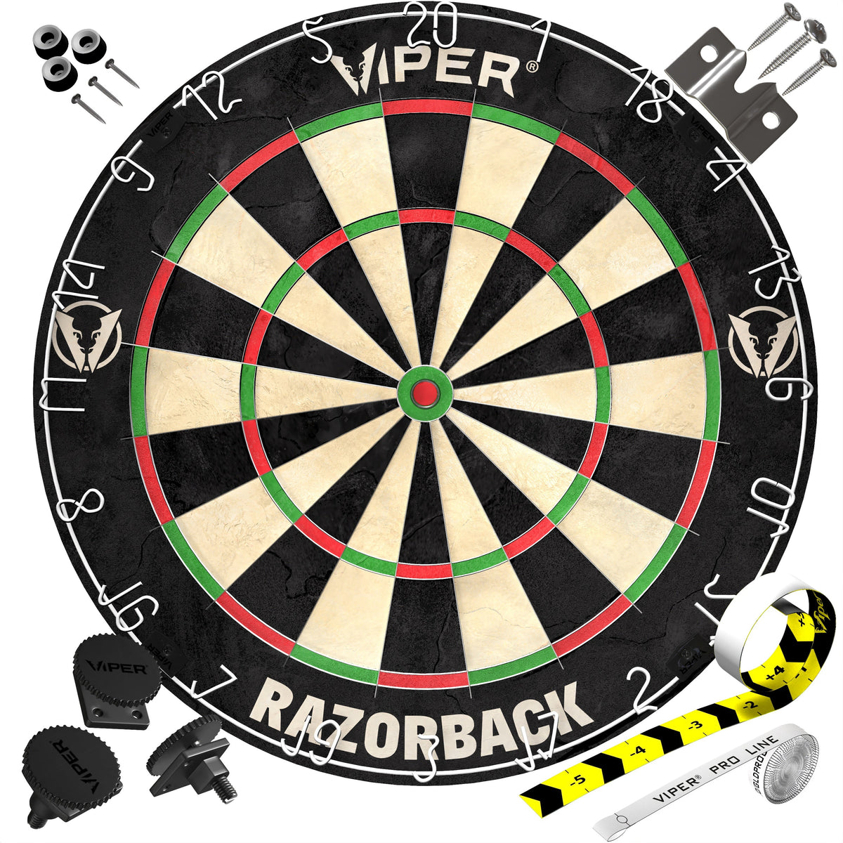 Viper Razorback Sisal Dartboard, Defender III Dart Surround, Jar of 20 Darts and Viper Edge Throwline