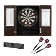 Viper Metropolitan Sisal Fiber Bristle Dartboard and Cabinet Bundle: Elite Set (Razorback Dartboard, Darts and Throw Line Light), Espresso Finish