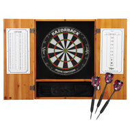 Viper Metropolitan Sisal Fiber Bristle Dartboard and Cabinet Bundle: Premium Set (Razorback Dartboard and Darts), Oak Finish