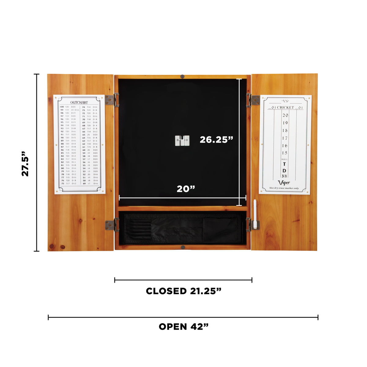 Viper Metropolitan Sisal Fiber Bristle Dartboard and Cabinet Bundle: Premium Set (Razorback Dartboard and Darts), Oak Finish