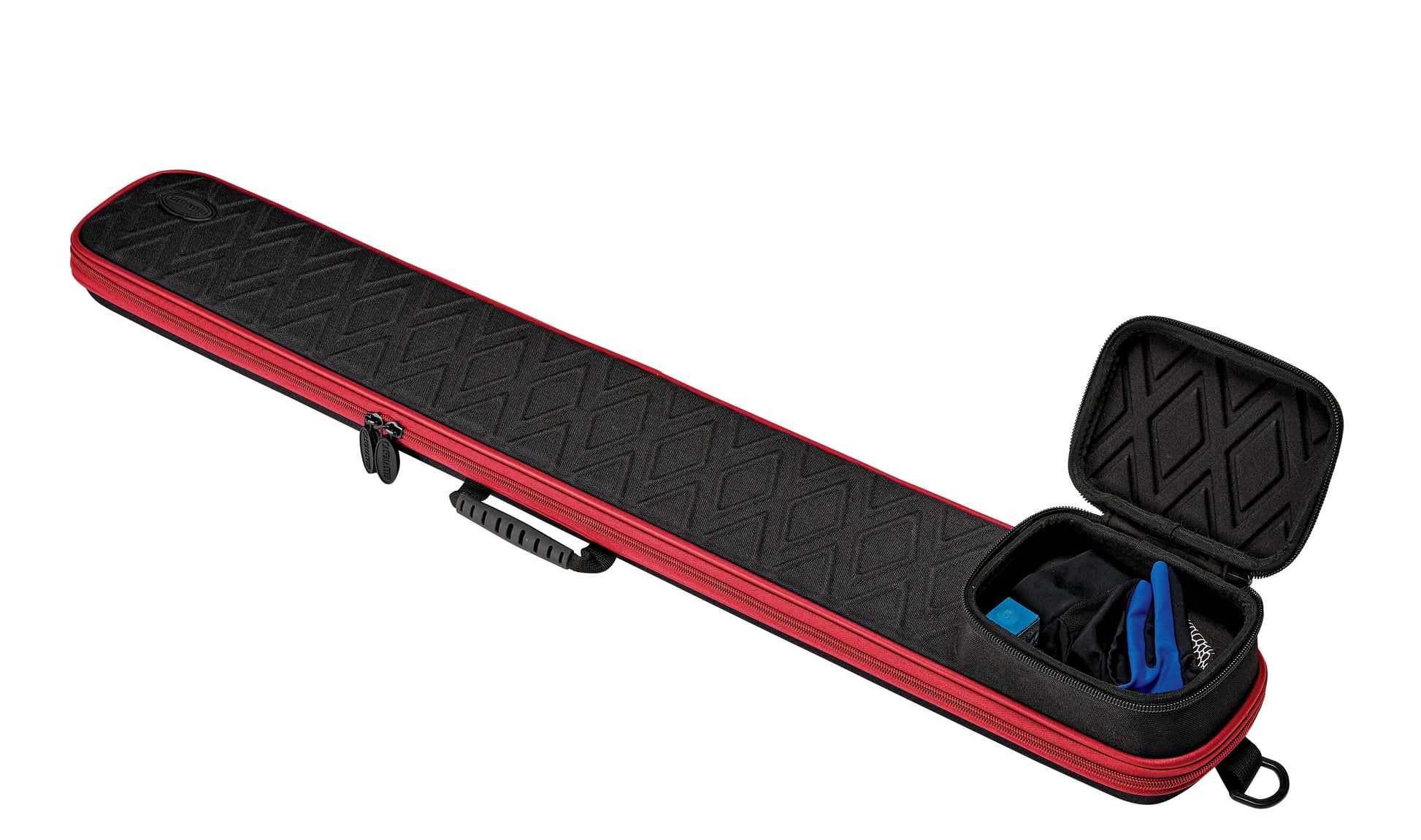 Casemaster Parallax Biljart/Pool Cue Case 600D Oxford zwaargewicht polyester stof en gewatteerde binnenkant, geschikt voor 1 complete 2-delige keu (1 butt/1 schacht), zwart met blauwe rand Casemaster Parallax Biljart/Pool Cue Case 600D Oxford zwaargewicht polyester stof en gewatteerde binnenkant, geschikt voor 1 complete 2-delige keu (1 butt/1 schacht), zwart met blauwe rand