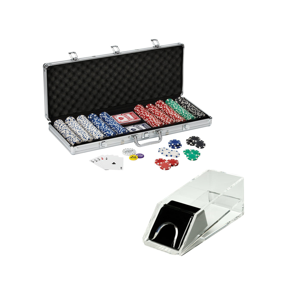Fat Cat 500Ct Texas Hold'Em Dice Poker Chip Set and Fat Cat Four Deck Card Shoe