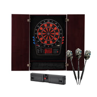 Viper Metropolitan Electronic Soft Tip Dartboard and Cabinet Bundle: Elite Set (800 Dartboard, Darts and Throw Line Light), Mahogany Finish