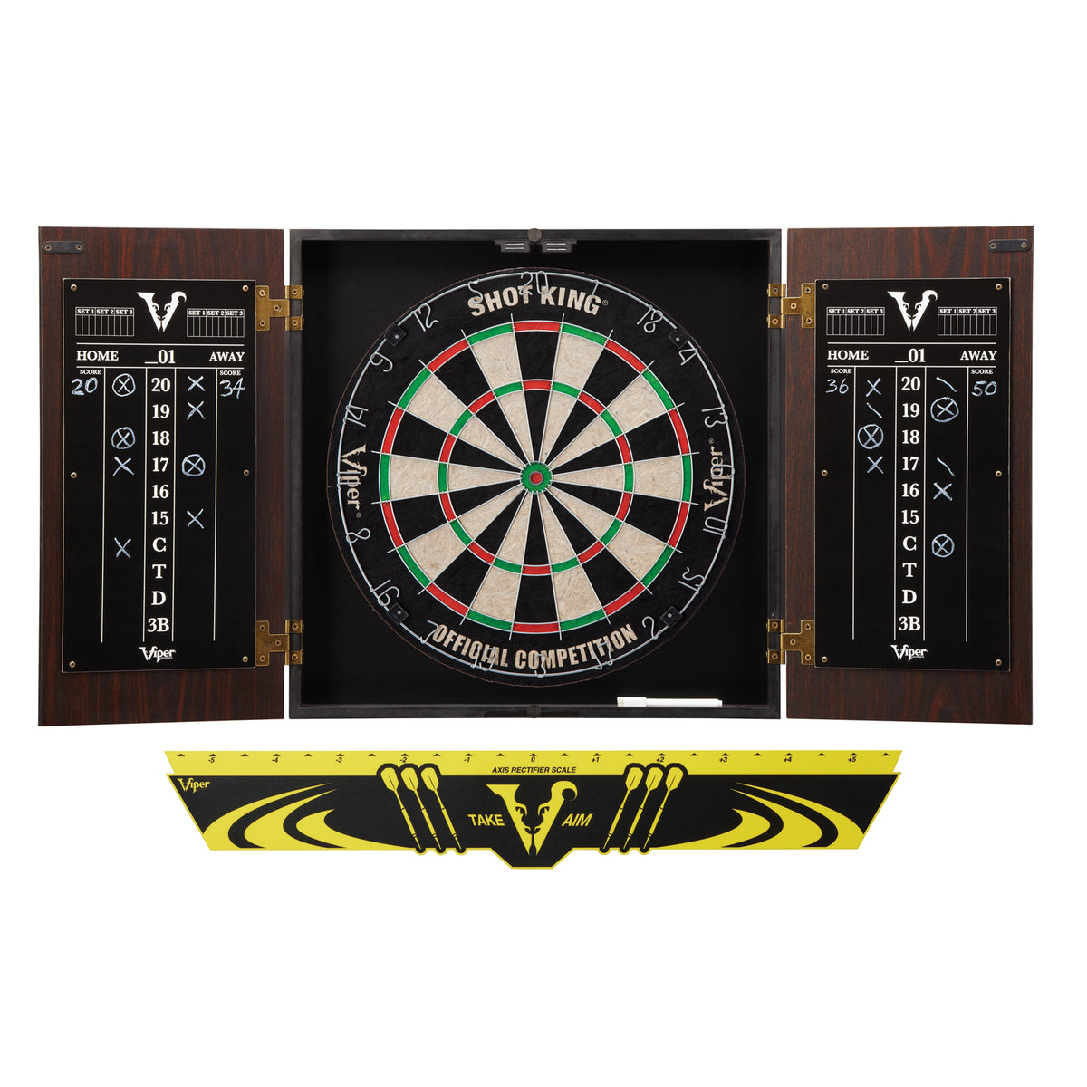 Viper Stadium Dartboard Cabinet with Shot King Sisal Dartboard Viper Edge Throw/Toe Line Marker (Steel and Soft Tip Darts)