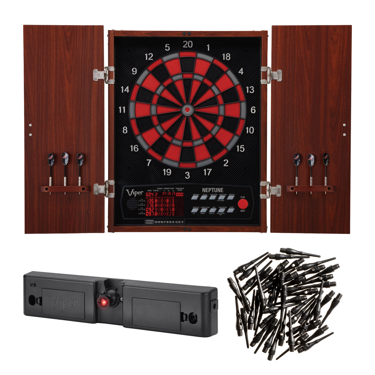 Viper Neptune Electronic Dartboard, Throw Line Light, and Viper 2BA Tufflex Tips III- Black 50ct. Box