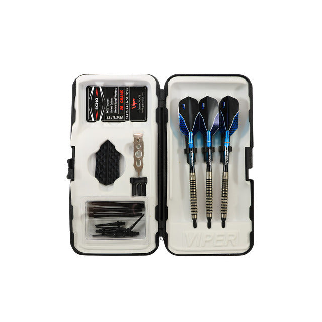 Viper Echo hard case with spare flights, shafts, tips and tool (Blue set shown)