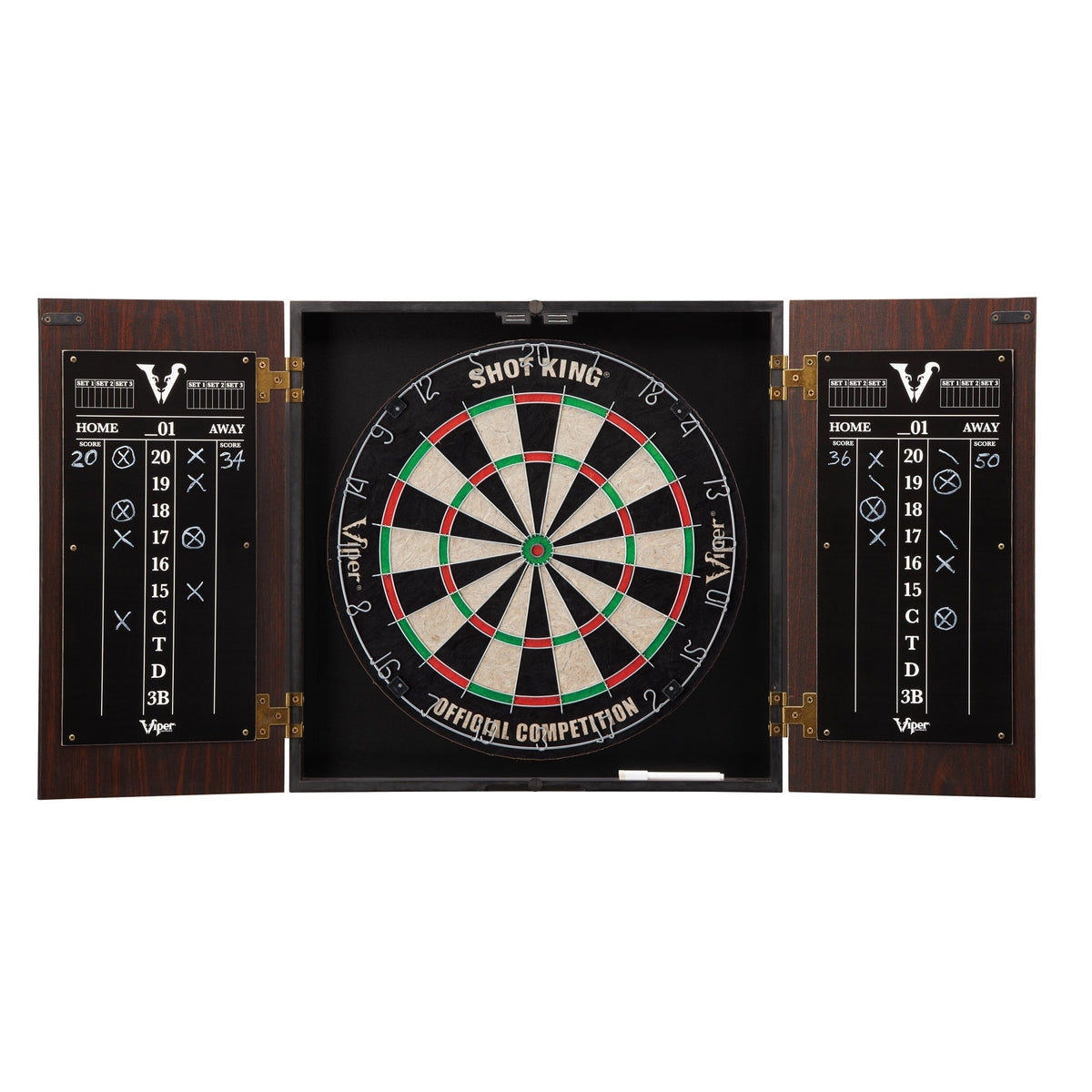 Viper Stadium Dartboard Cabinet with Shot King Sisal Dartboard Viper Light Throw/Toe Line Marker (Steel and Soft Tip Darts)