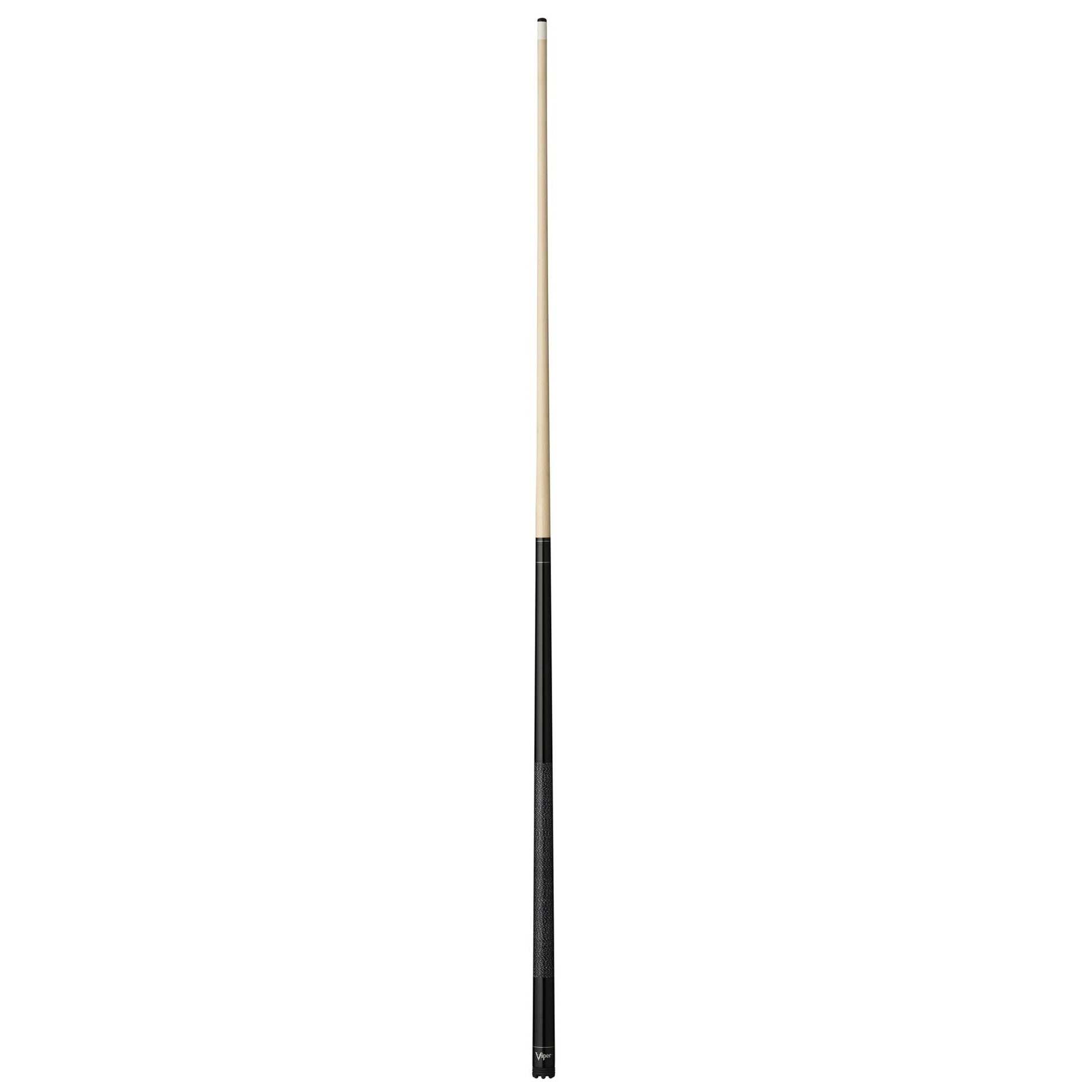 Straight cue stick with natural wood upper half and black grip section lower half