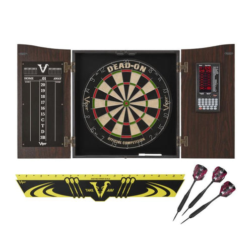 Viper Vault Deluxe Dartboard Cabinet with Built-In Pro Score, Dead-On Dartboard, Edge Throw Line and Black Mariah Darts Viper 