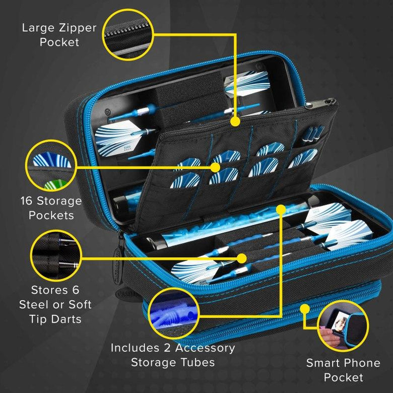 Casemaster Plazma Pro Dart Case Black with Blue Trim and Phone Pocket Dart Cases Casemaster 