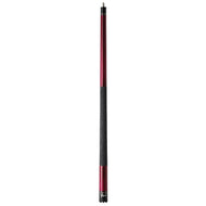 Burgundy and black billiard cue stick with textured grip section and black ferrule and joint